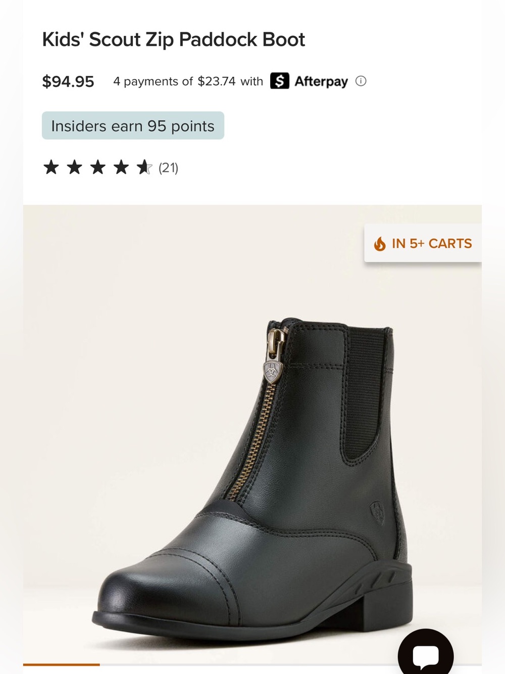 Ariat Kids Scout Front-Zip Paddock Boot - Black